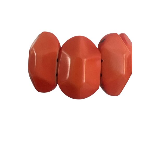 Vintage Chunky Orange Coral Beaded Bracelet Stretch Faceted Estate 1.5" Wide 6" - Picture 5 of 5